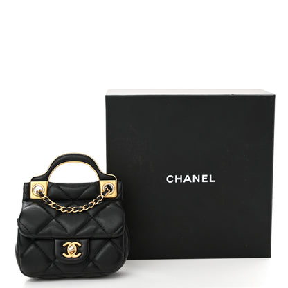 Chanel Calfskin Quilted Lady Handle Flap Card Holder With Chain Black 12 of 12