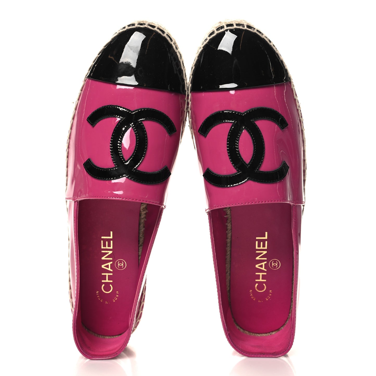 Patent Calfskin CC Espadrilles 41 Fuchsia Black