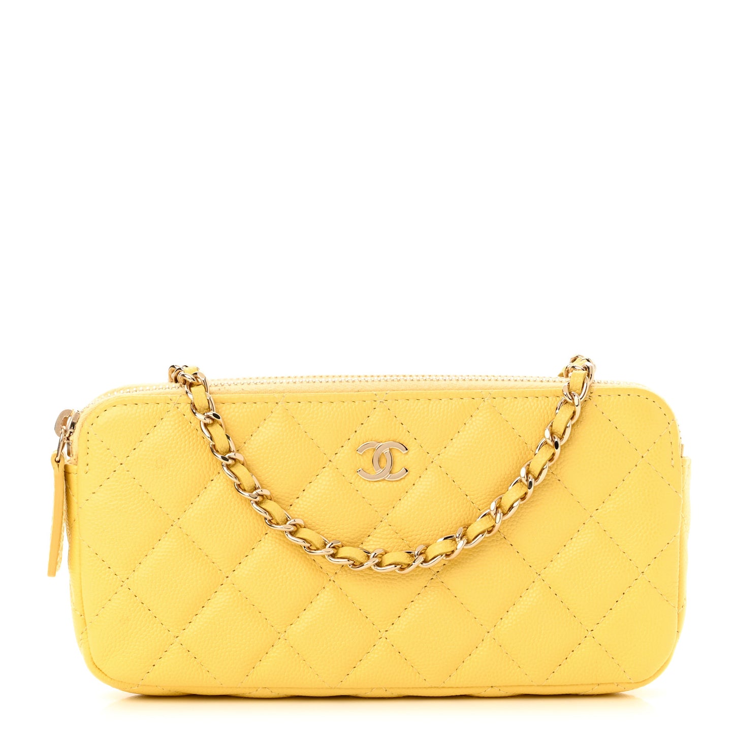 Caviar Quilted Small Clutch With Chain Yellow