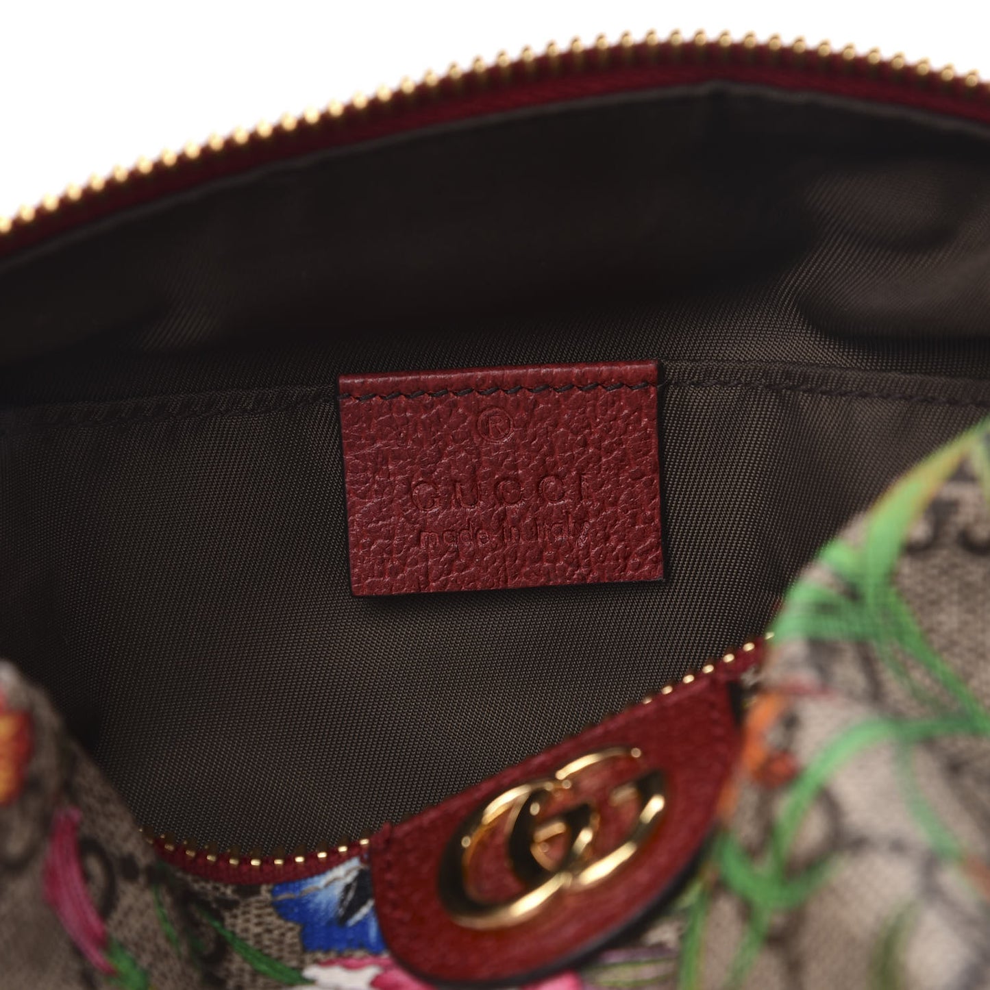 Soft GG Supreme Monogram Flora Calfskin Medium Ophidia Cosmetic Case Beige Ebony Multicolor Rosso