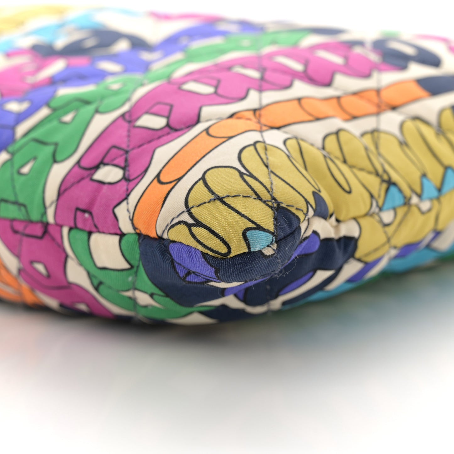Printed Fabric Quilted Logo Large Shopping Tote Multicolor