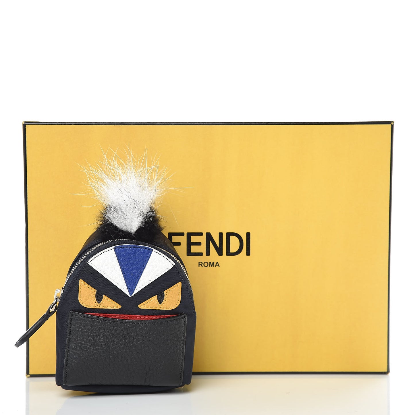 Nylon Cuoio Romano Nutria Fox Fur Monster Eyes Mini Backpack Charm Blue Black Multicolor