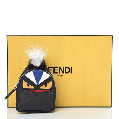 Fendi Nylon Cuoio Romano Nutria Fox Fur Monster Eyes Mini Backpack Charm Blue Black Multicolor 6 of 6