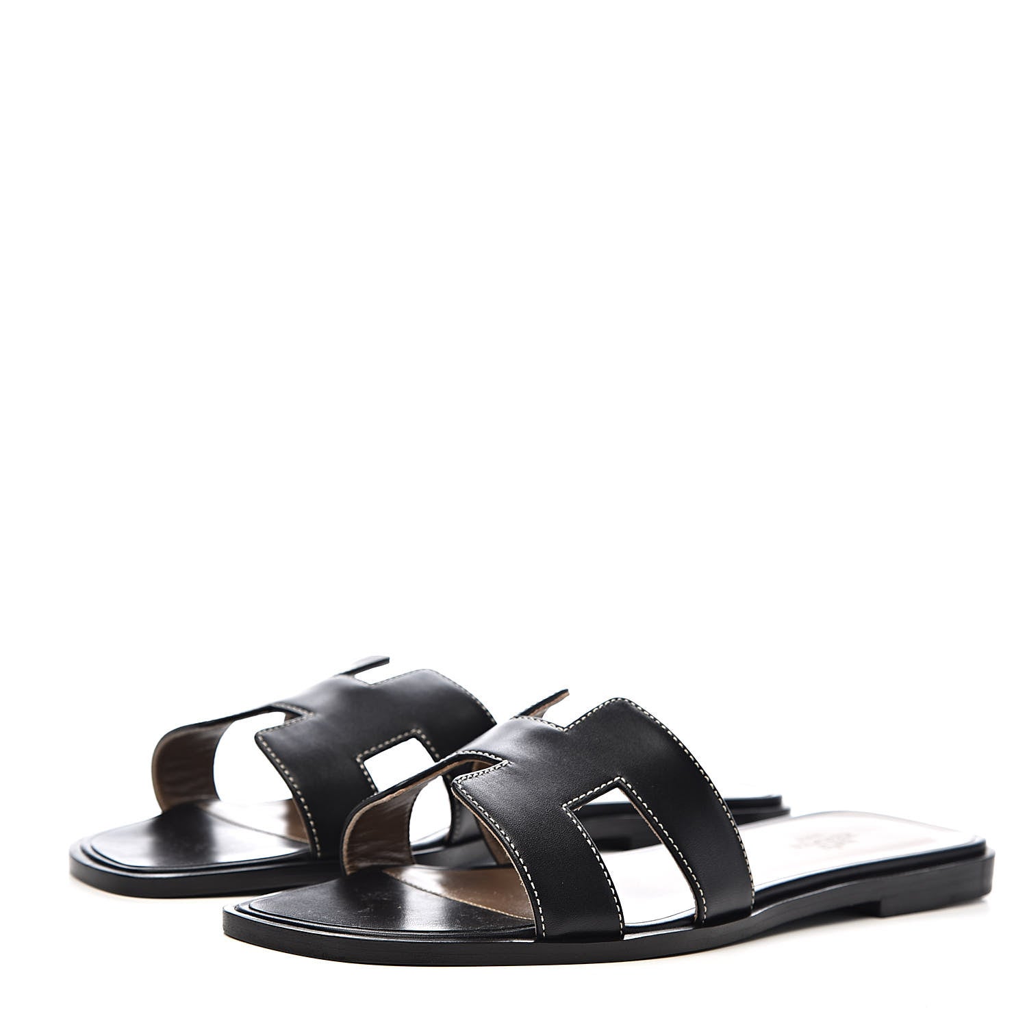 Hermes Box Calfskin Oran Sandals 39 Black 3 of 10