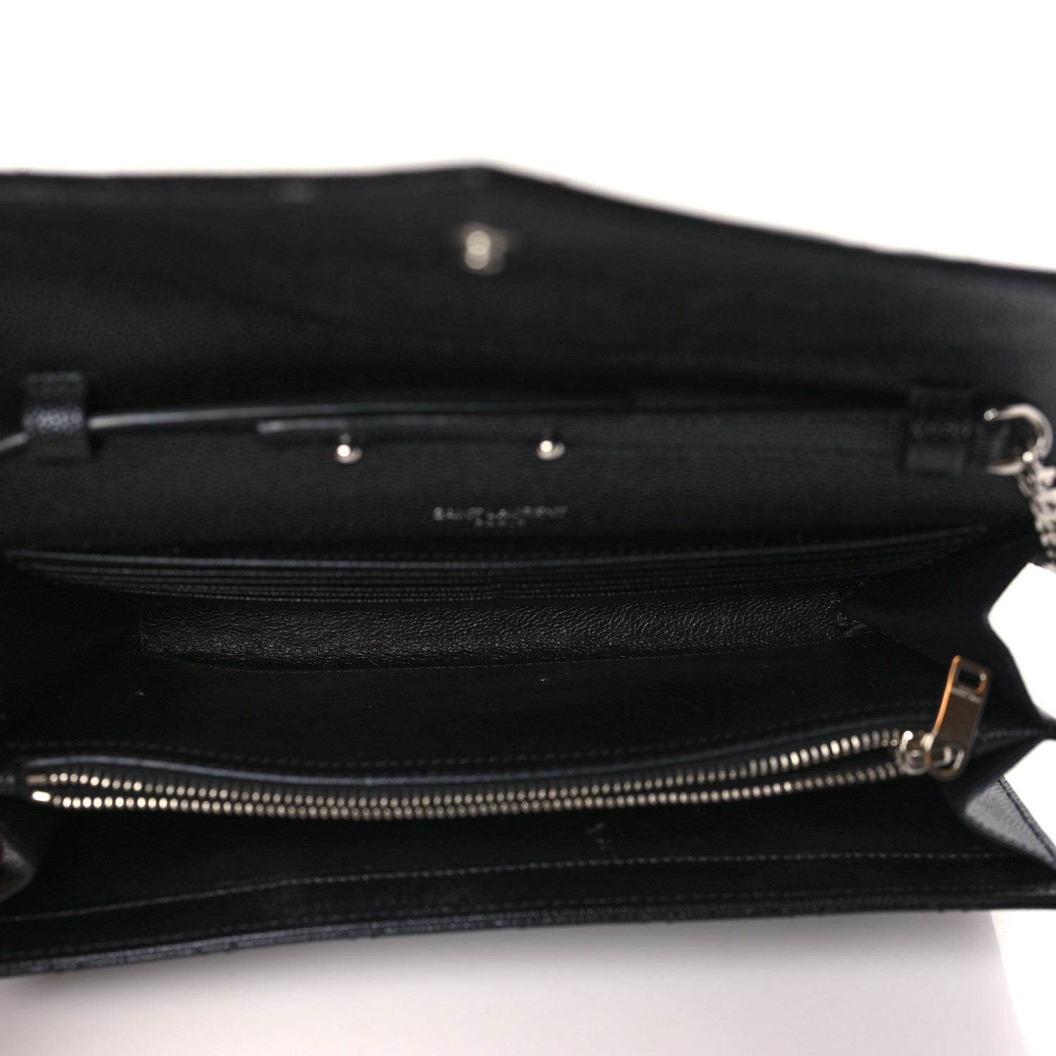 Saint Laurent Grain De Poudre Mixed Matelasse Triquilt Monogram Chain Wallet Black 5 of 9