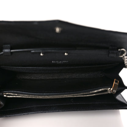 Saint Laurent Grain De Poudre Mixed Matelasse Triquilt Monogram Chain Wallet Black 5 of 9