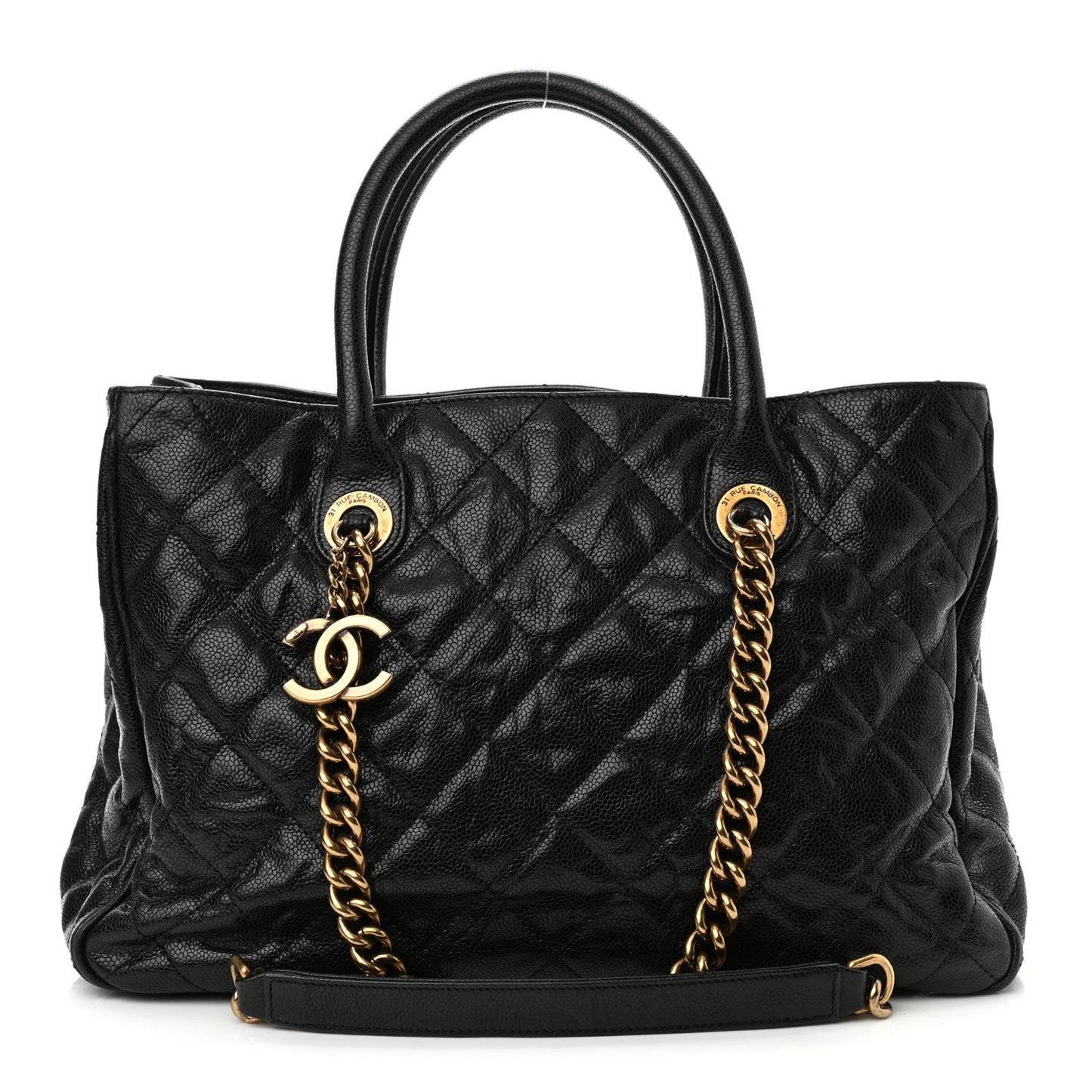 Glazed Caviar Quilted Small Shiva Tote Black