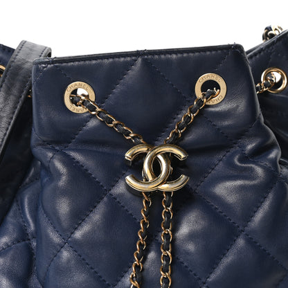 Chanel Lambskin Quilted Chain Drawstring Bag Navy Blue 7 of 9