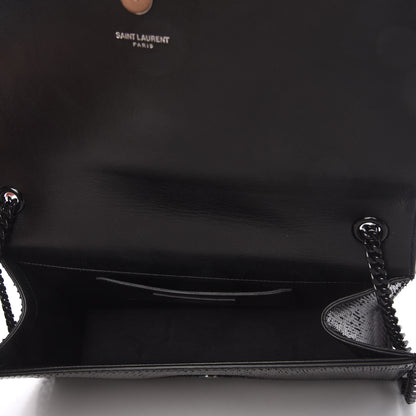 Saint Laurent Calfskin Snakeskin Effect Medium Classic Monogram Kate Satchel Black 5 of 10