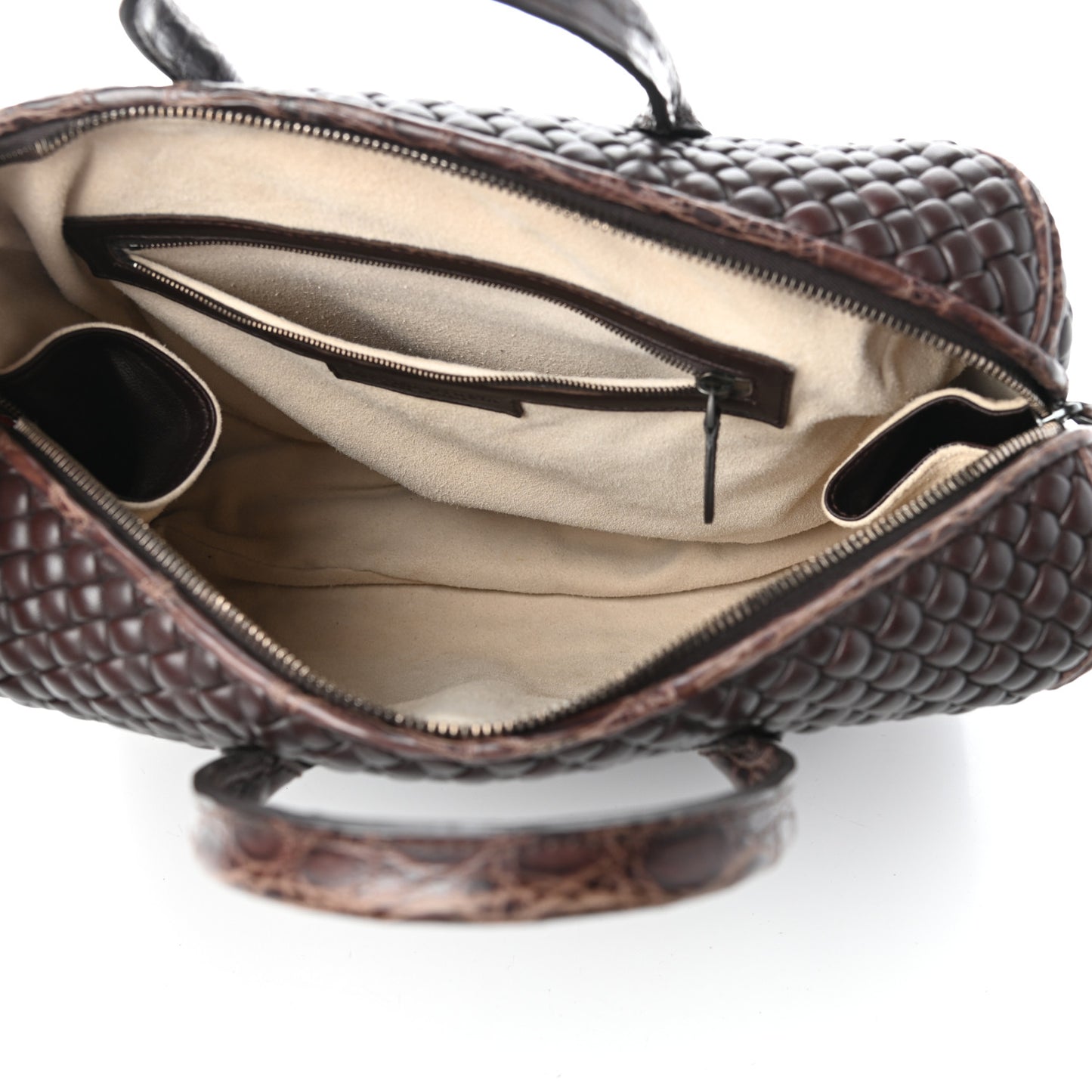 Crocodile Nappa Intrecciato Padded Travel Bag Brown