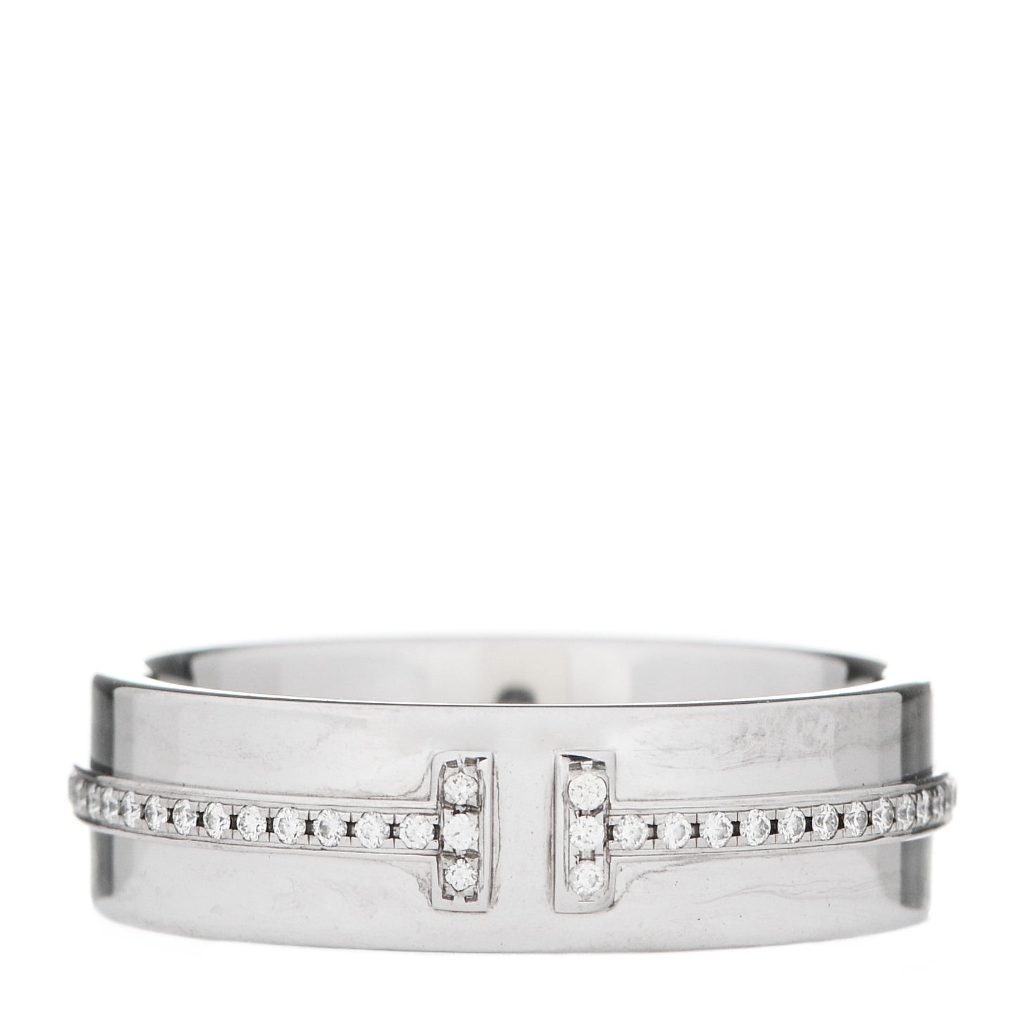 18K White Gold Diamond Wide T Two Ring 50 5.5