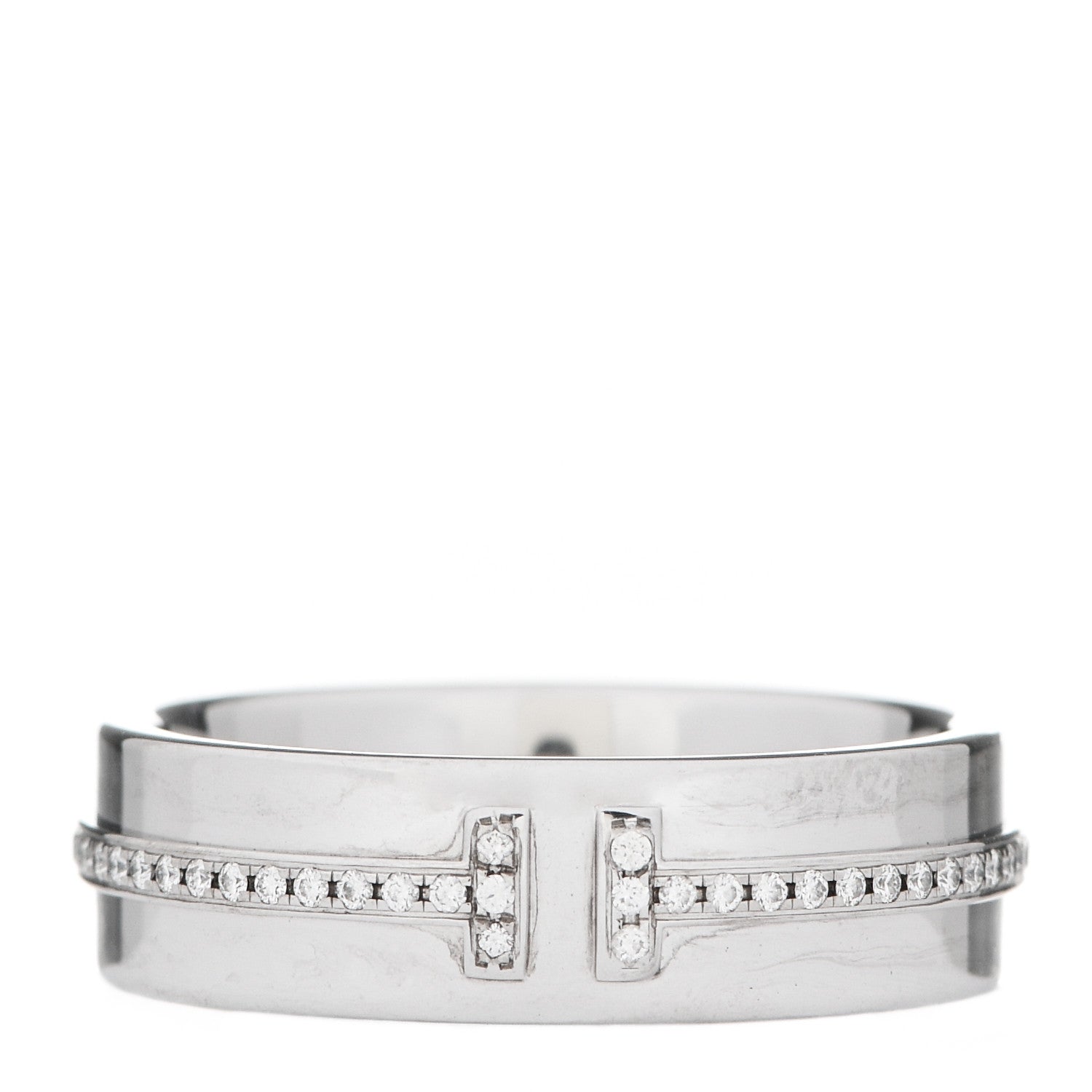 Tiffany 18K White Gold Diamond Wide T Two Ring 50 5.5 1 of 6