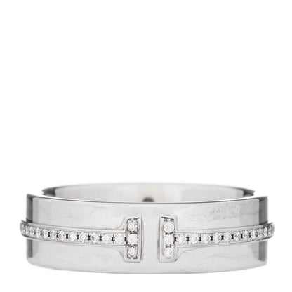 Tiffany 18K White Gold Diamond Wide T Two Ring 50 5.5 1 of 6