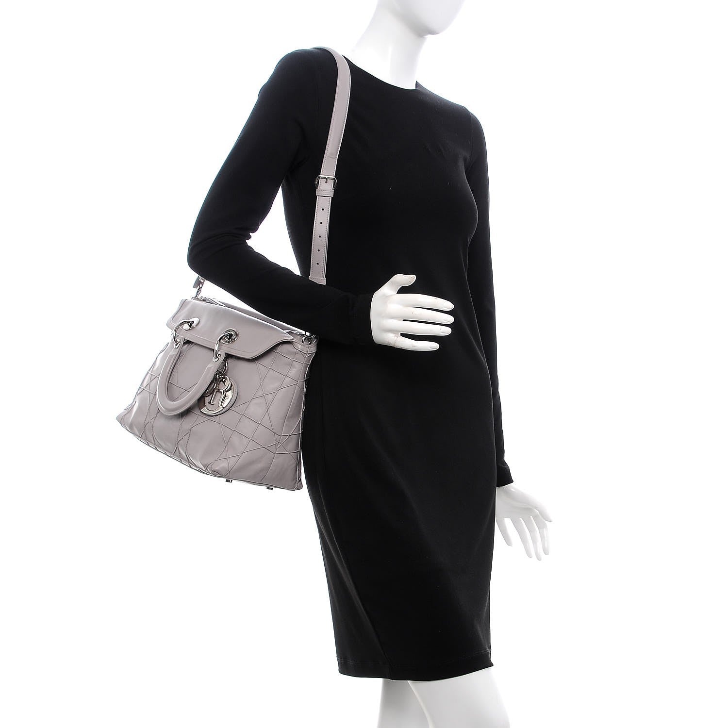 Christian Dior Lambskin Cannage Medium Granville Tote Grey 2 of 7