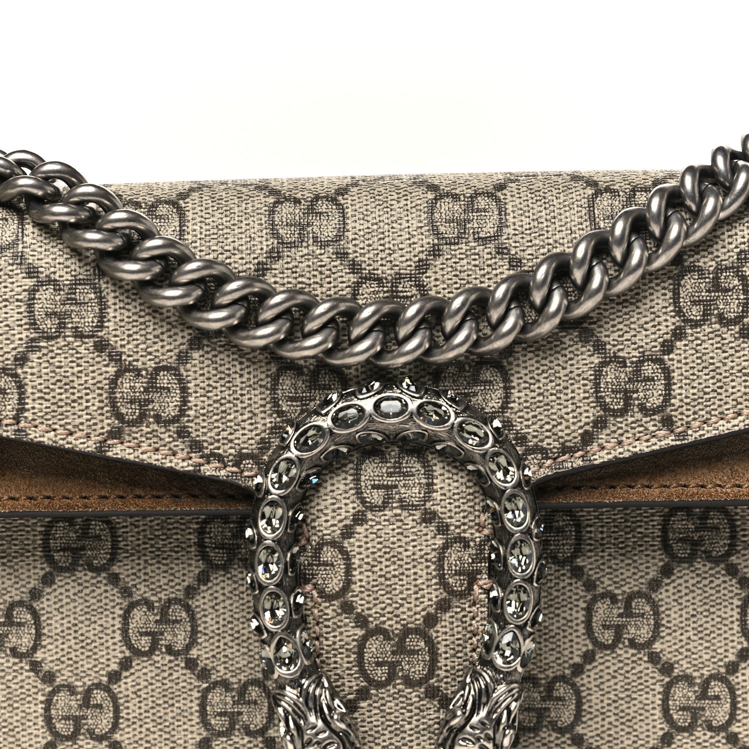 Gucci GG Supreme Monogram Suede Crystal Small Dionysus Shoulder Bag Beige Ebony Taupe 8 of 11