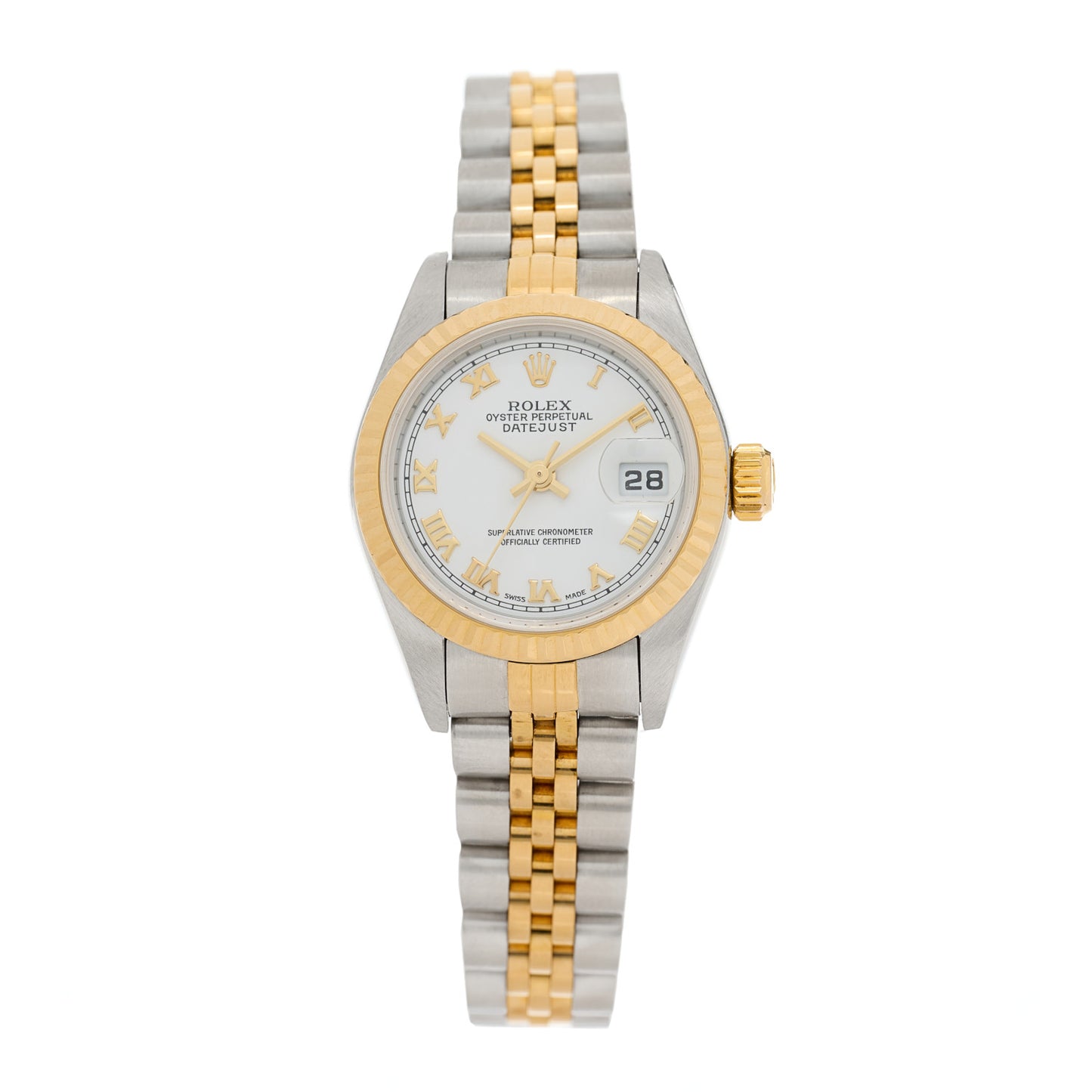Stainless Steel 18K Yellow Gold 26mm Oyster Perpetual Datejust Watch White Roman 79173