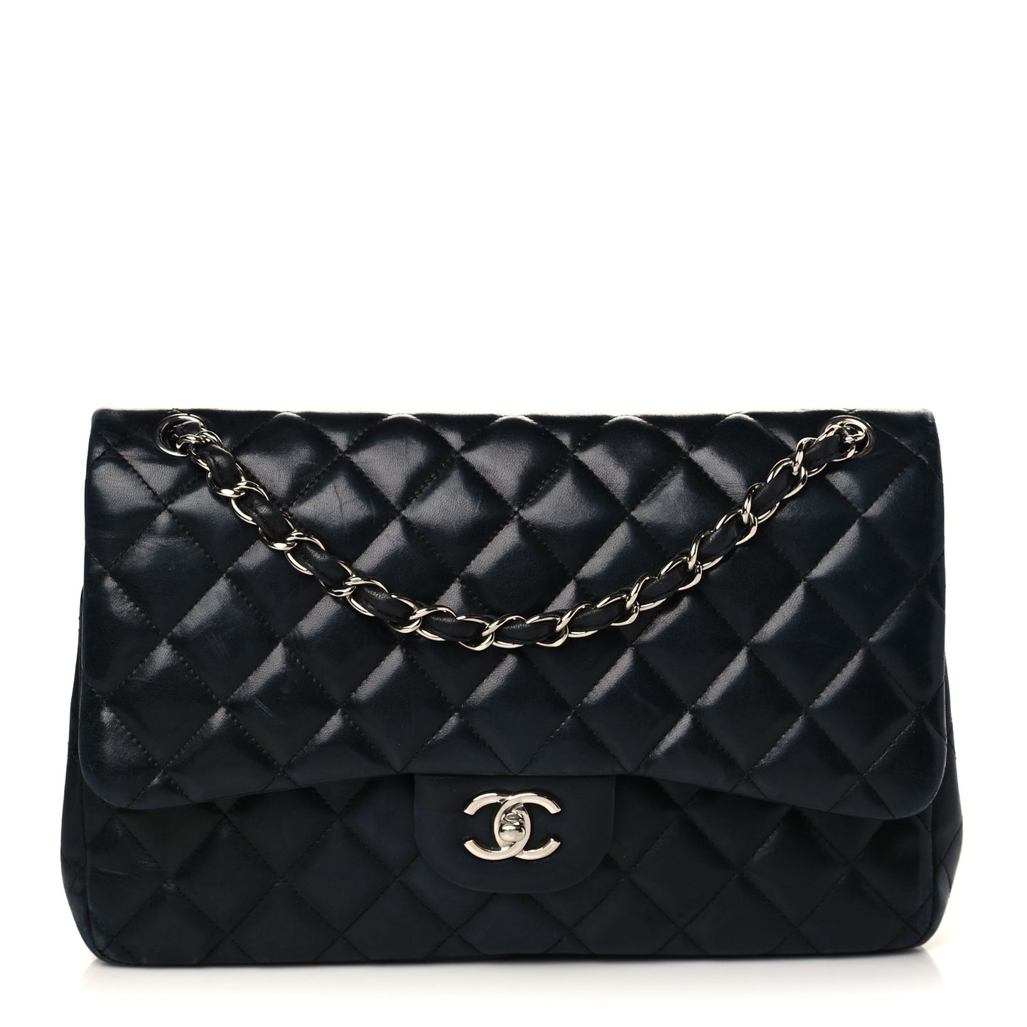 Lambskin Quilted Jumbo Double Flap Black