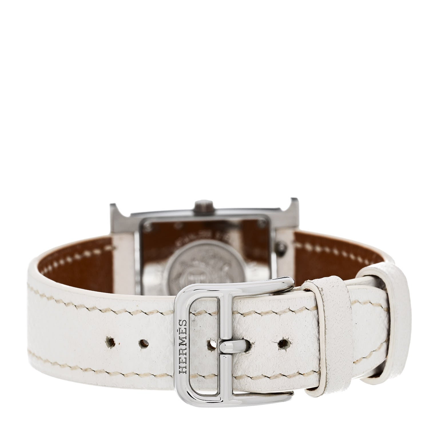 Hermes Stainless Steel Epsom Lacquer 21mm Heure H Hour Quartz Watch Blanc 3 of 4