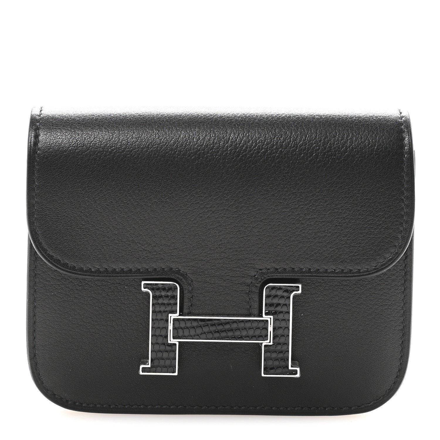 Hermes Evergrain Lizard Constance Slim Wallet Black 1 of 8