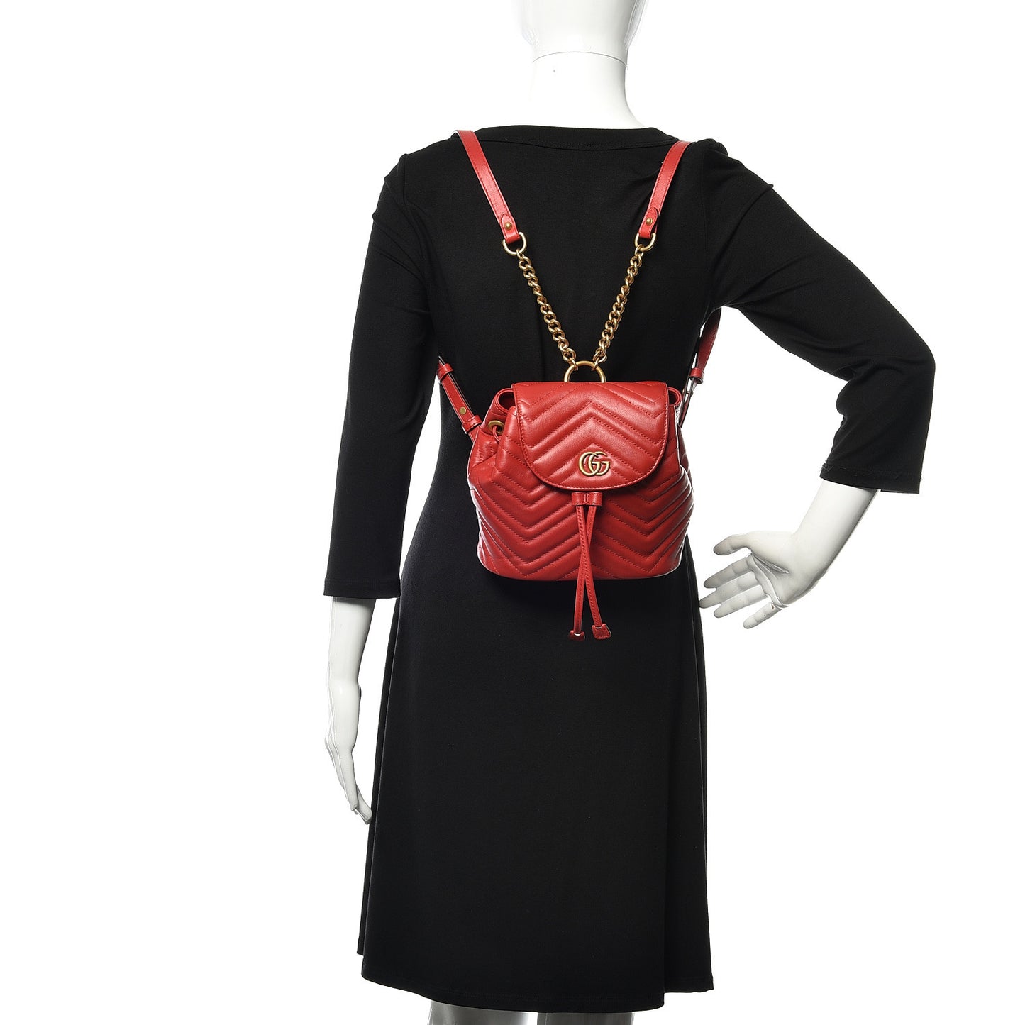 Calfskin Matelasse GG Marmont Flap Backpack Hibiscus Red