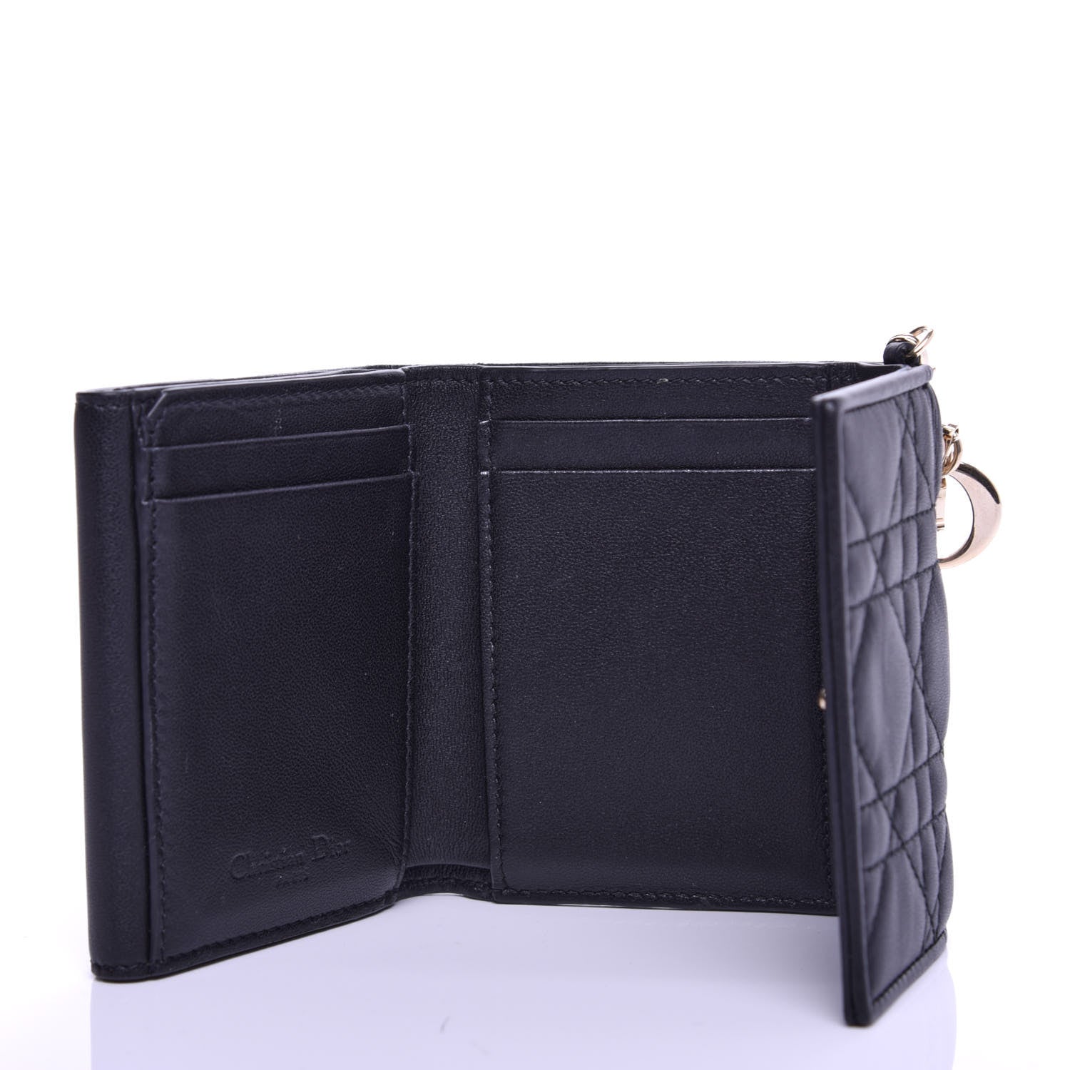 Christian Dior Lambskin Cannage Lady Dior Lotus Wallet Black 5 of 9