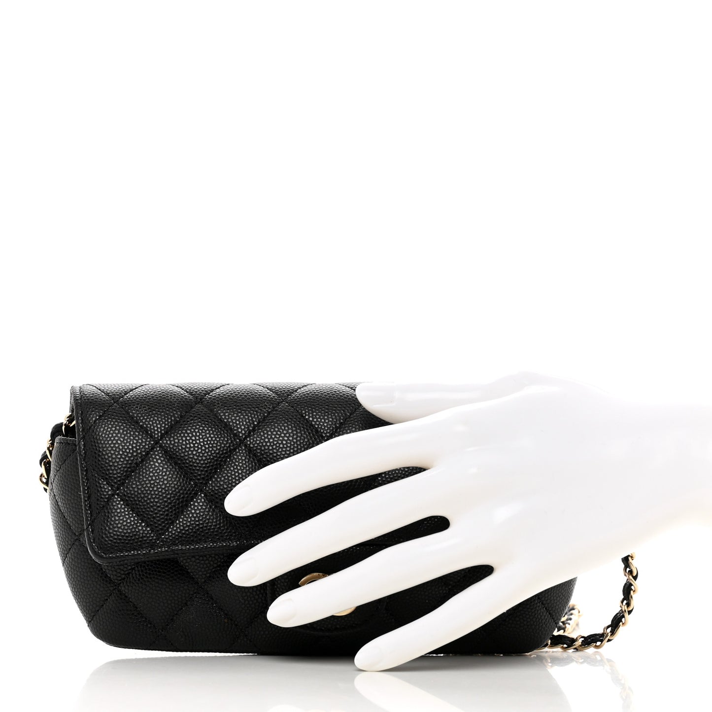 Caviar Quilted Glasses Case With Chain Black