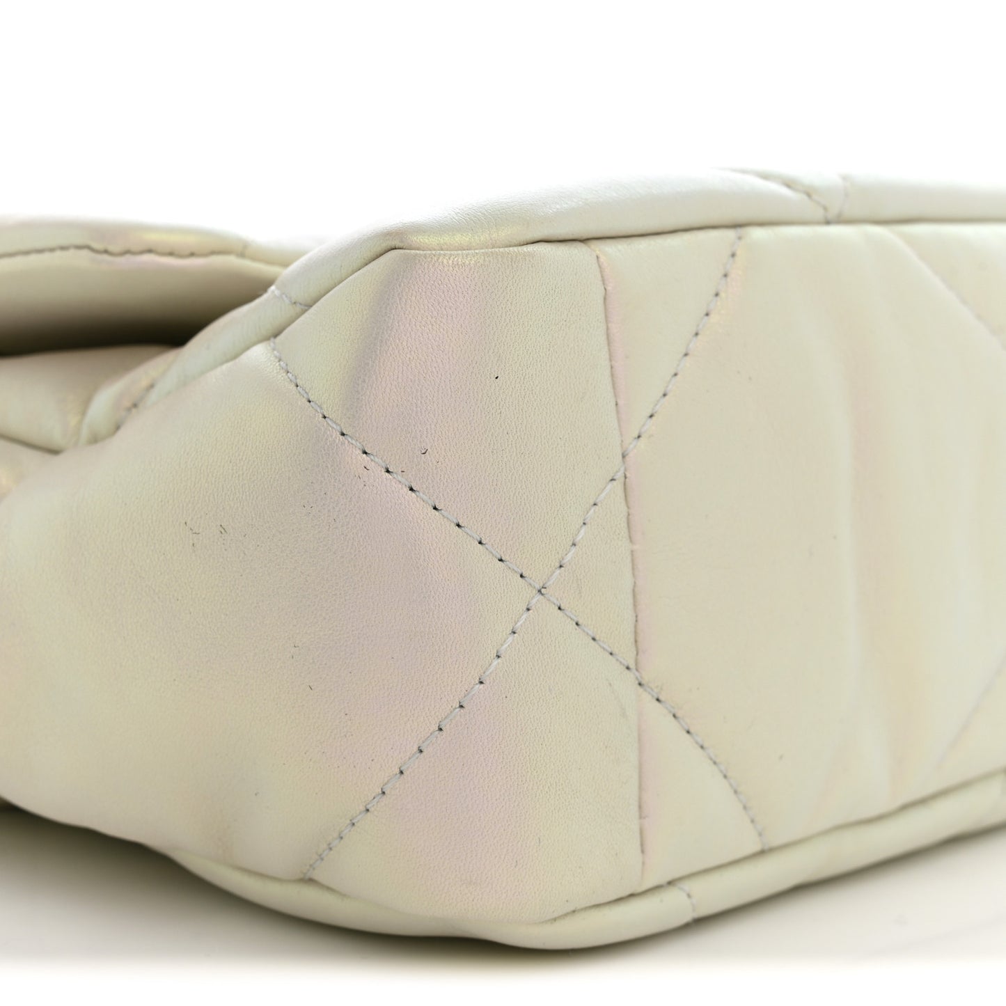 Iridescent Calfskin Quilted Medium Chanel 19 Flap  White