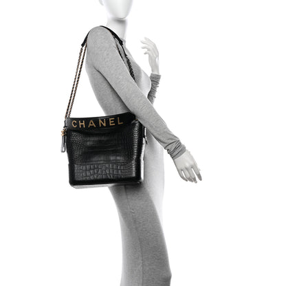 Chanel Crocodile Embossed Calfskin Medium Gabrielle Cocodile Hobo Black 3 of 11