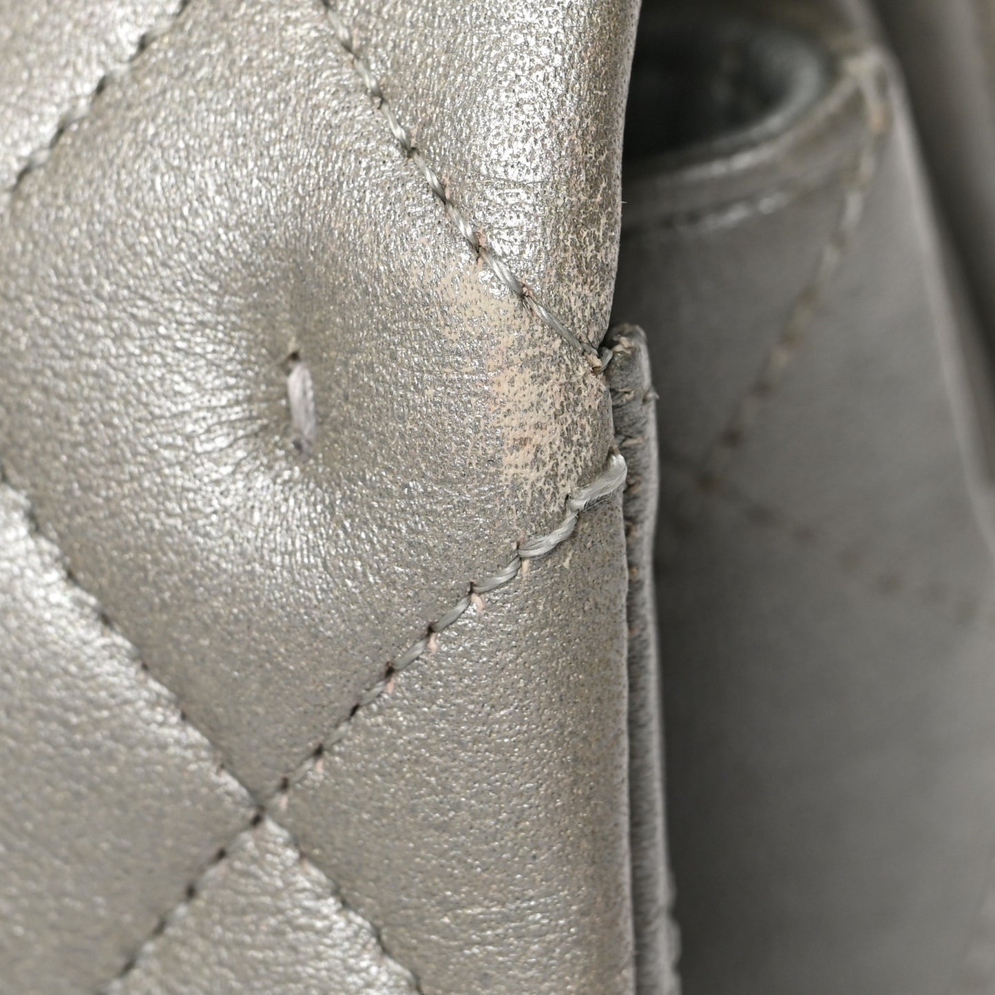 Metallic Lambskin Quilted Medium Double Flap Silver