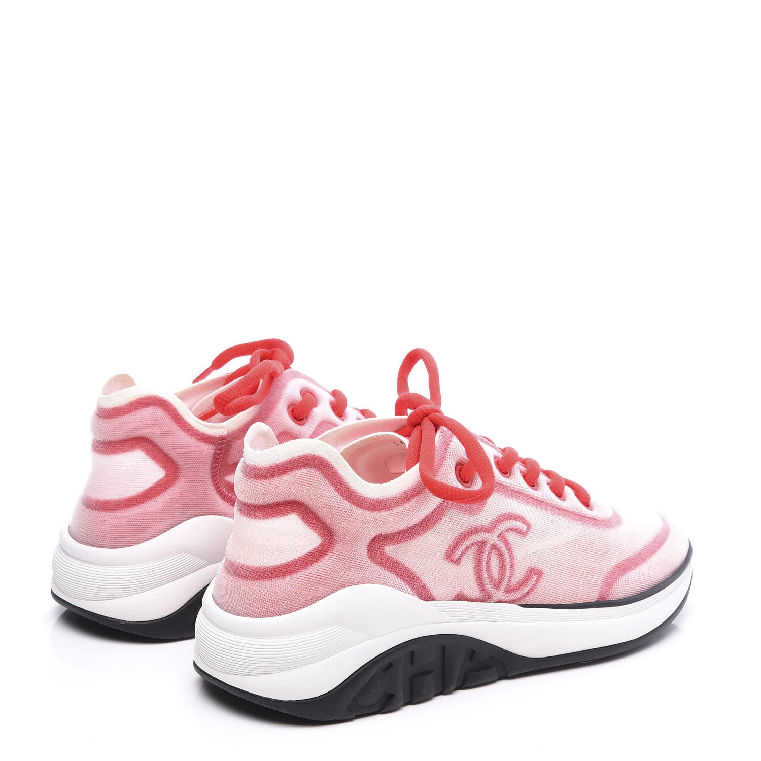 Chanel Lycra Fabric CC Sneakers 36.5 White Red 4 of 10