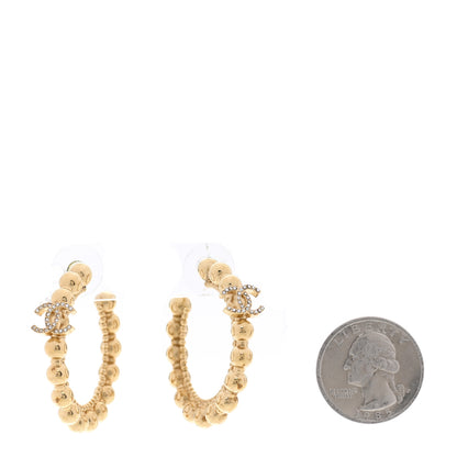 Chanel Crystal Bead CC Hoop Earrings Gold 2 of 4