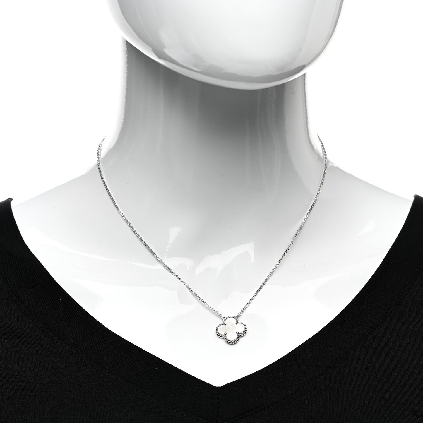 18K White Gold Mother of Pearl Vintage Alhambra Pendant Necklace