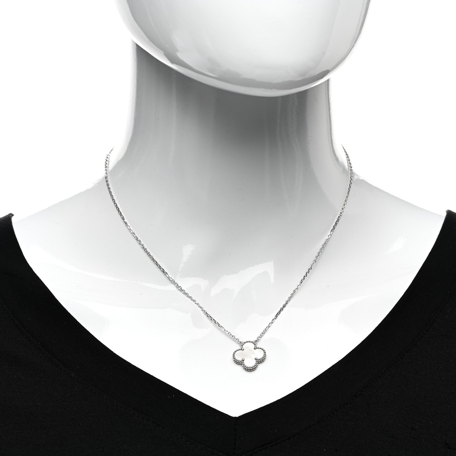 Van Cleef & Arpels 18K White Gold Mother of Pearl Vintage Alhambra Pendant Necklace 2 of 5