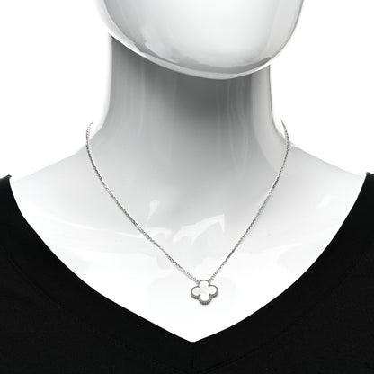 Van Cleef & Arpels 18K White Gold Mother of Pearl Vintage Alhambra Pendant Necklace 2 of 5