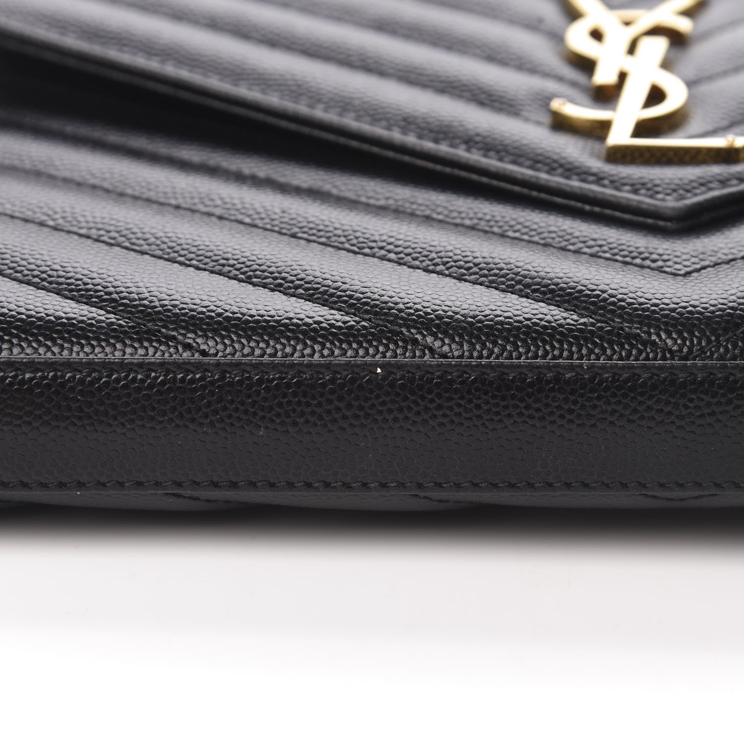 Saint Laurent Grain De Poudre Matelasse Chevron Monogram Chain Wallet Black 14 of 17