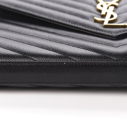 Saint Laurent Grain De Poudre Matelasse Chevron Monogram Chain Wallet Black 14 of 17