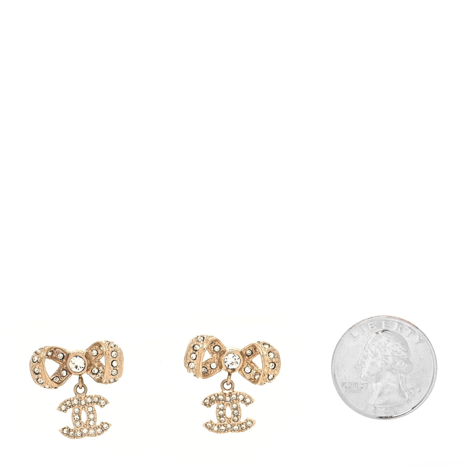 Chanel Crystal CC Bow Drop Earrings Gold 2 of 5