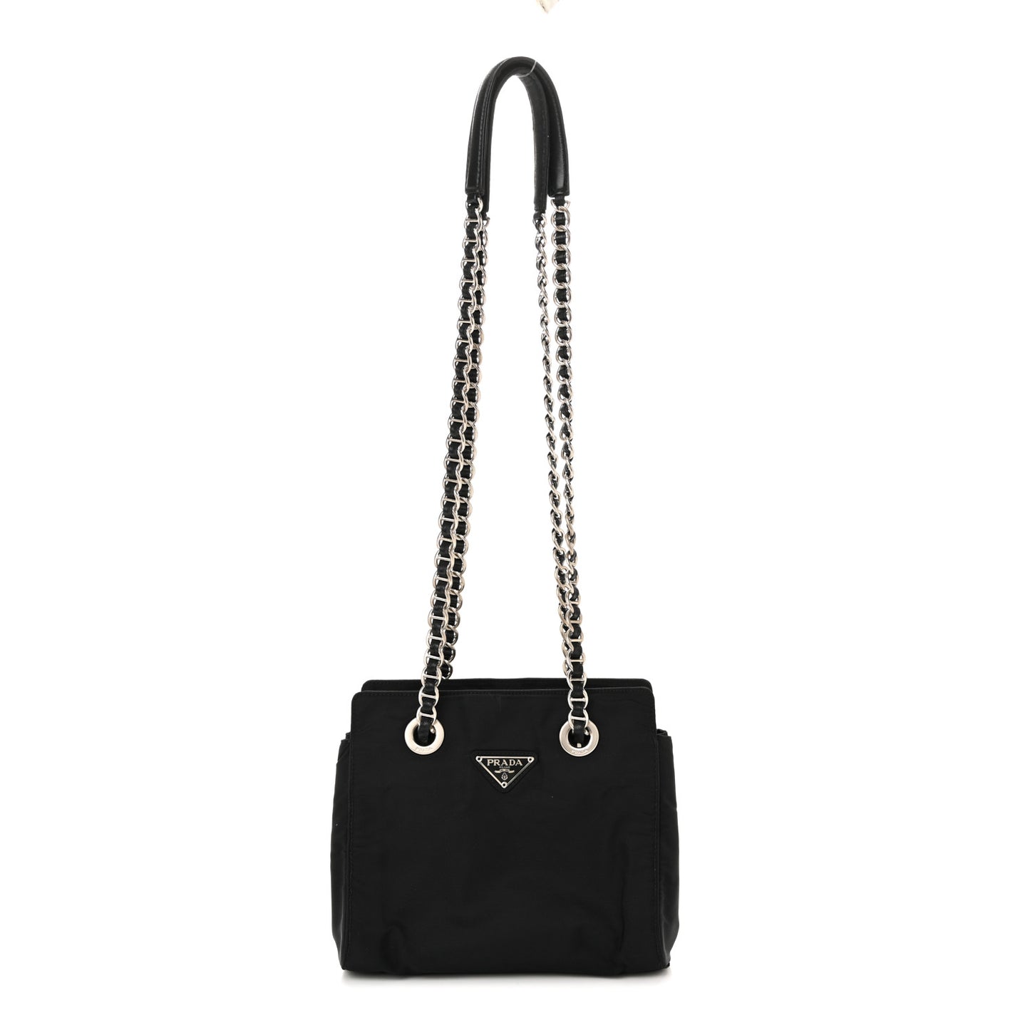 Tessuto Nylon Acciaio Chain Shoulder Bag Black
