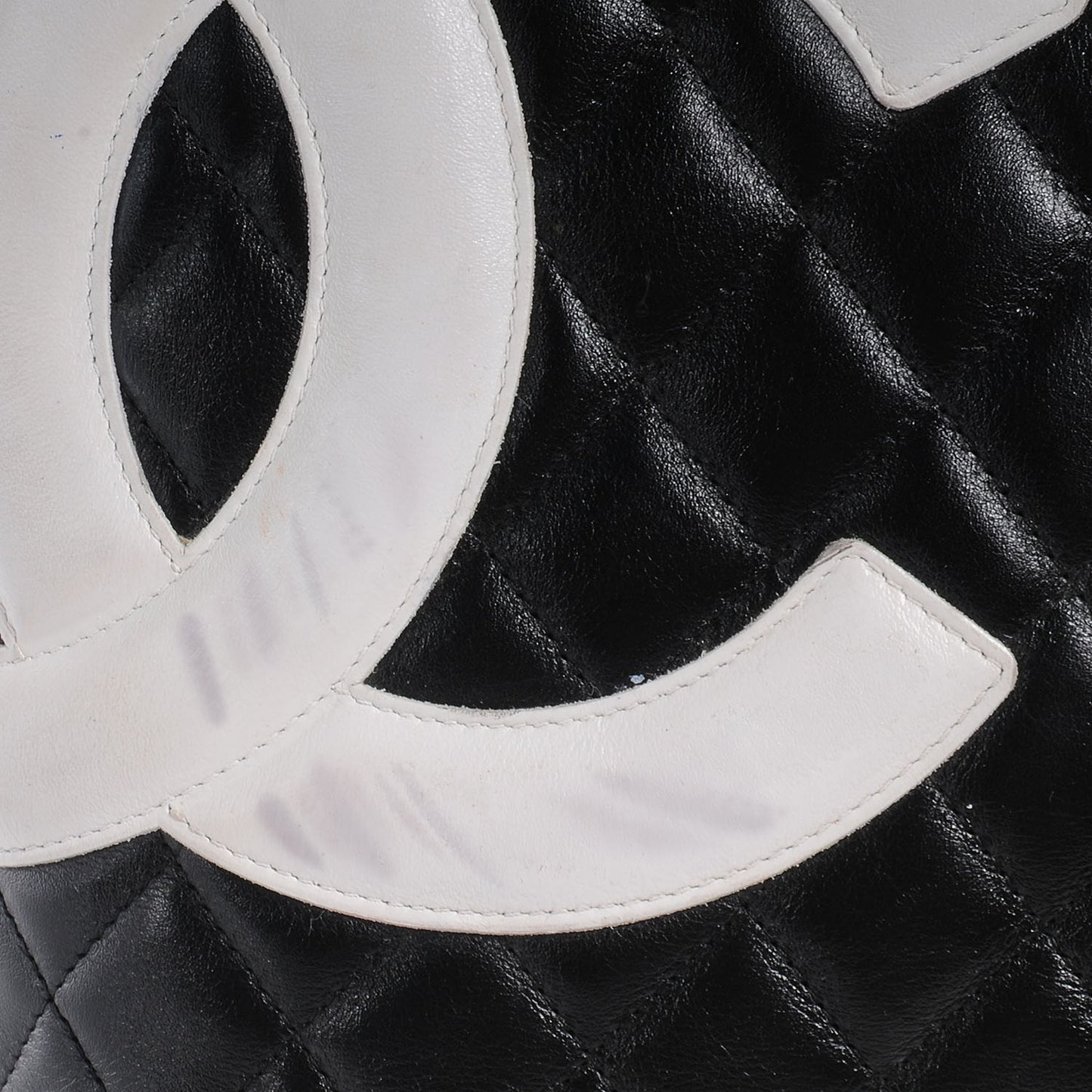 Calfskin Quilted Large Cambon Tote Black White