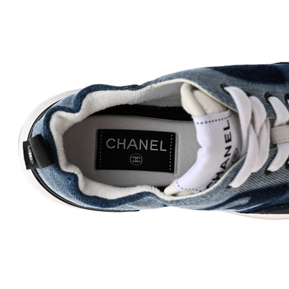 Chanel Denim Suede Calfskin Womens CC Sneakers 37 Dark Blue 6 of 12