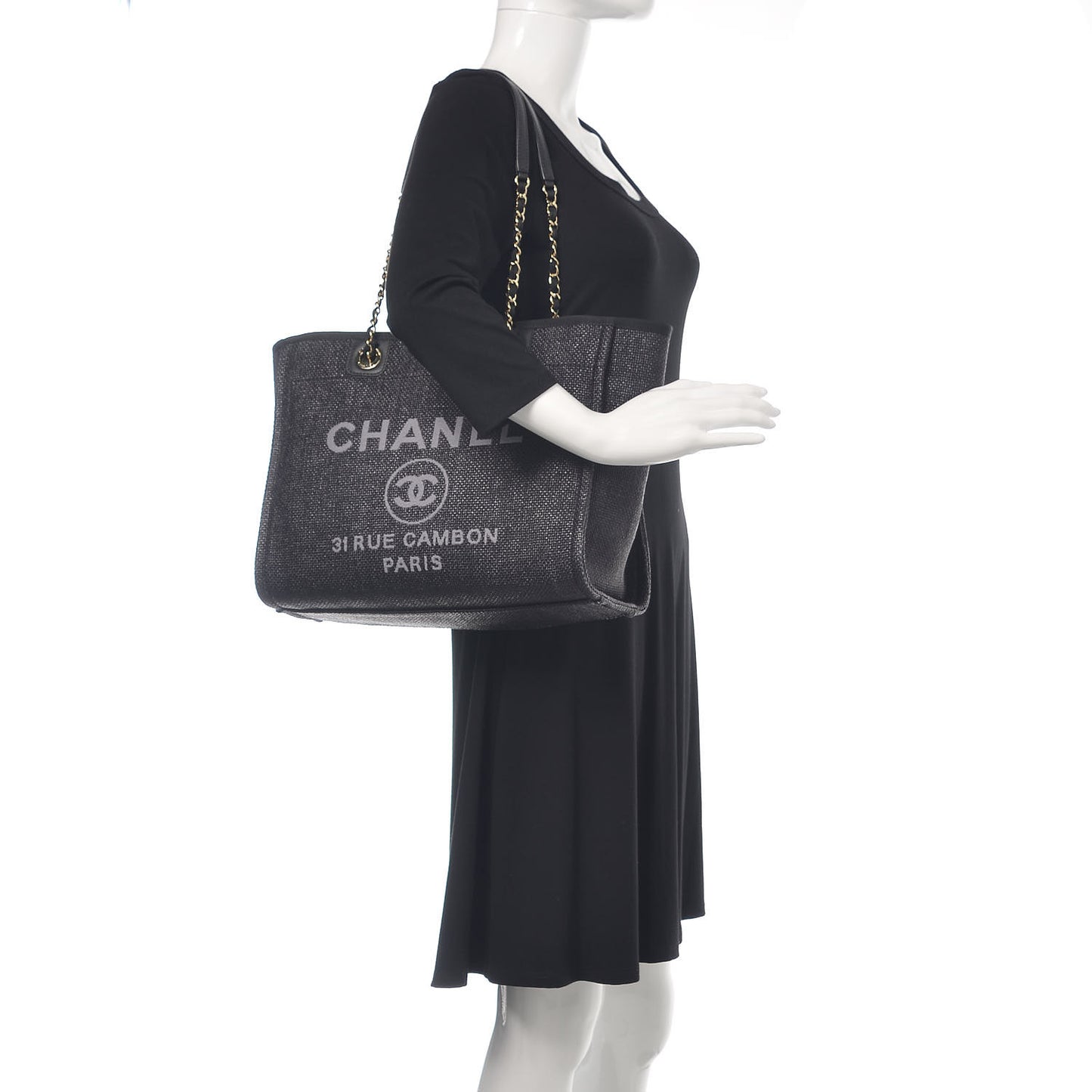Woven Straw Raffia Small Deauville Tote Black