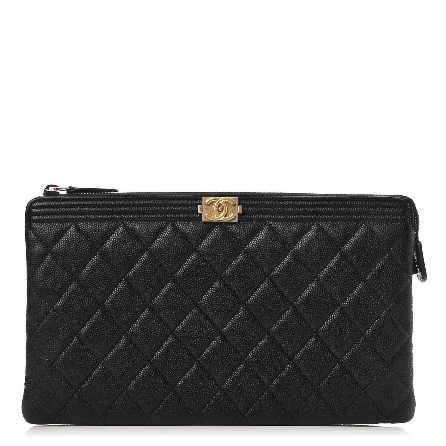 Caviar Quilted Small Zipped Boy Pouch Black