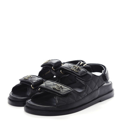 Chanel Grained Calfskin Velcro Dad Sandals 36 Black 3 of 11