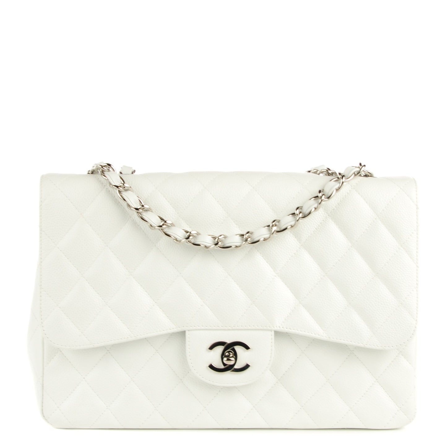 Caviar Quilted Jumbo Single Flap White