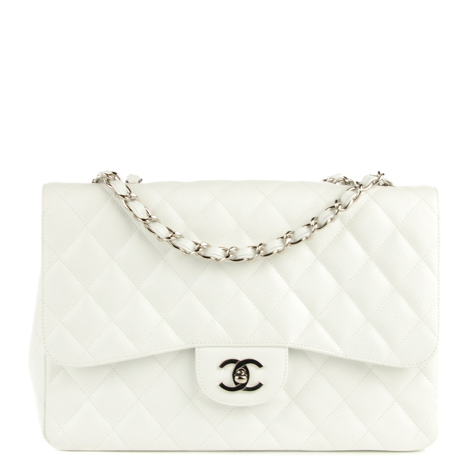 Chanel Caviar Quilted Jumbo Single Flap White 1 of 8