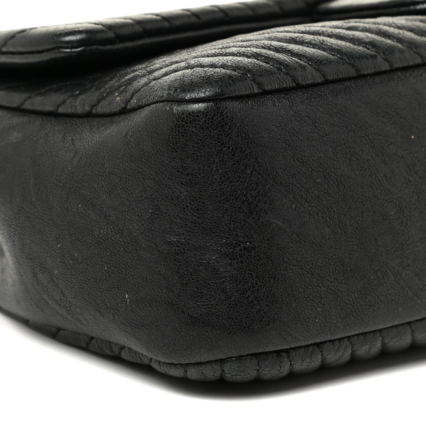Calfskin Chevron Quilted Small Surpique Flap Black