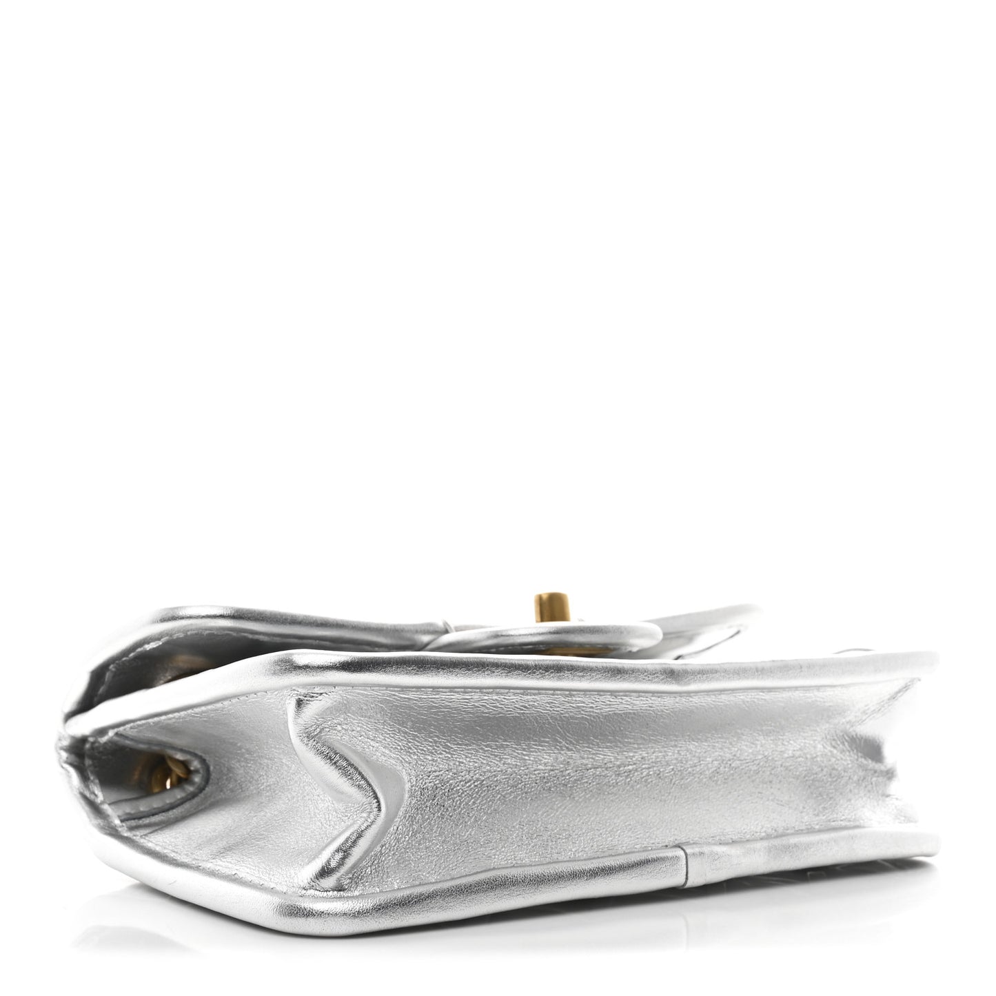 Metallic Calfskin Quilted Braided Mini Rectangular Flap Silver