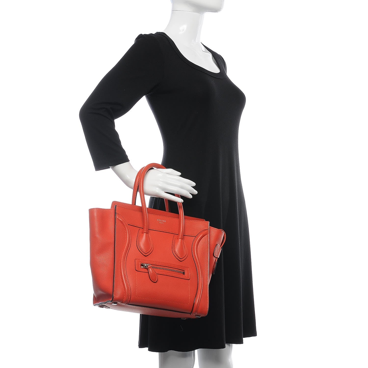 Celine Drummed Calfskin Micro Luggage Vermillion 2 of 15
