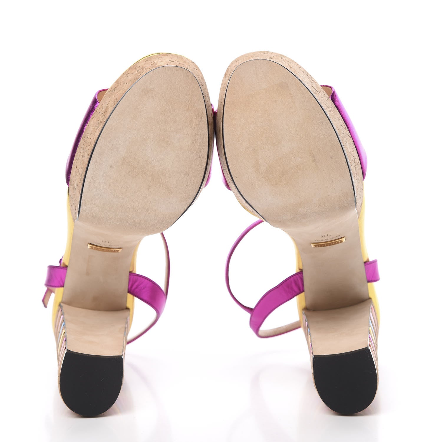 Gucci Metallic Nappa Cork Claudie Platform Sandals 38 Fuchsia Multi 6 of 10