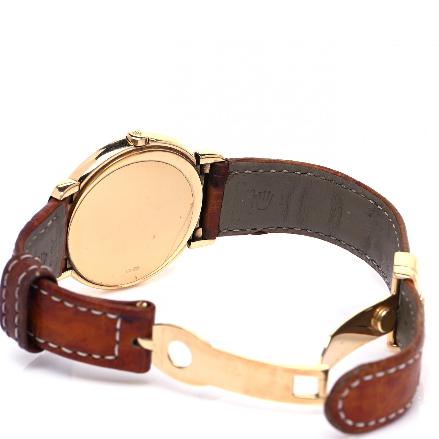 18K Yellow Gold Ostrich 33mm Cellini Quartz Watch Brown
